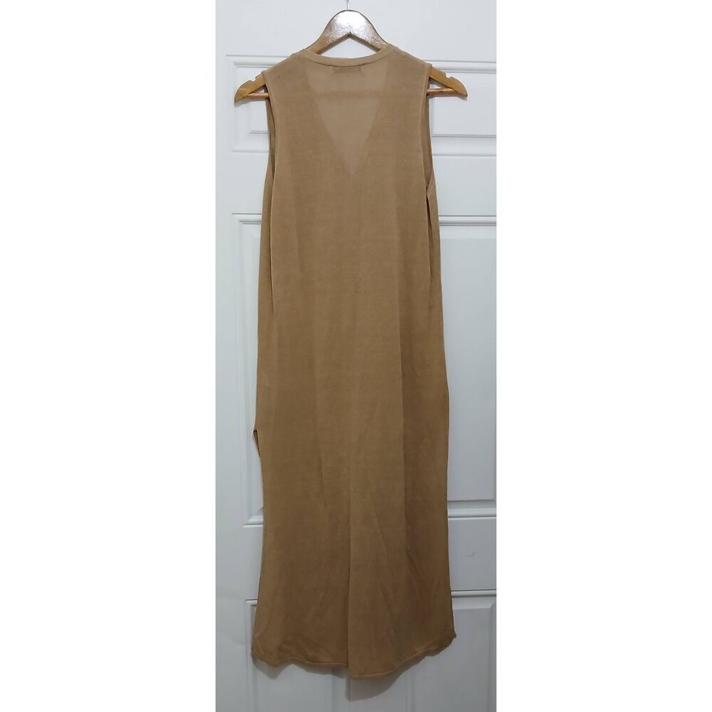 Zara womens medium linen nylon knit long maxi vest dress tan split sides - Picture 5 of 8